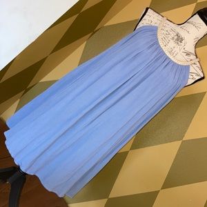 Nina Leonard L Light Blue Trapeze Dress w/Gold Braided Straps